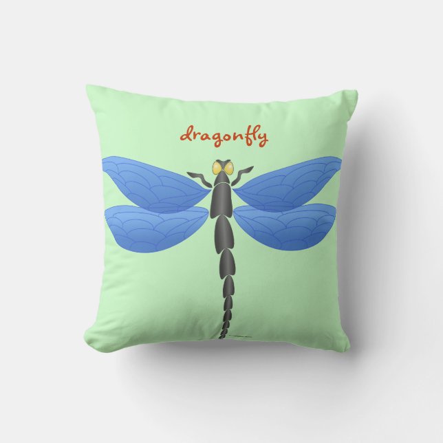 Blue, yellow dragonflies, personalised cushion (Front)