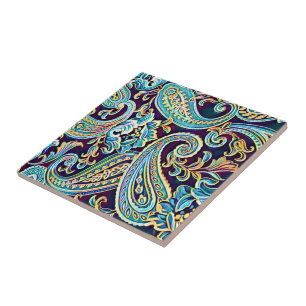 Blue Yellow Dream Vintage Paisley Ceramic Tile