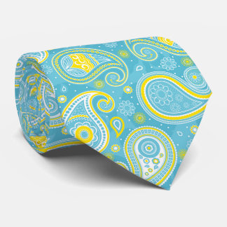 Blue yellow elegant vintage paisley pattern tie