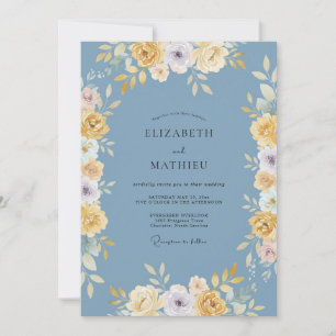 Blue Yellow Floral Arch Wedding Invitation