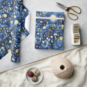 Blue Yellow Floral Birthday Wrapping Paper