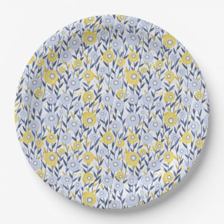 Blue Yellow Floral Blooms, Wildflowers, Daisies Paper Plate