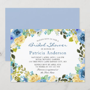 Blue Yellow Floral Botanical Garden Bridal Shower Invitation