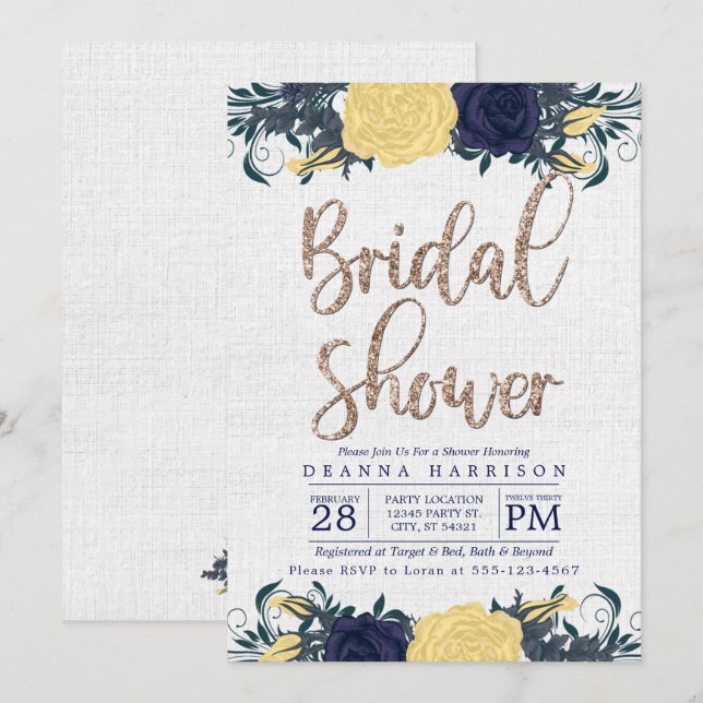 Blue & Yellow Floral Bridal Shower invitation (Front/Back)