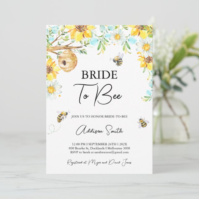 Blue Yellow Floral Bride To Bee Bridal Shower Invitation (Standing Front)