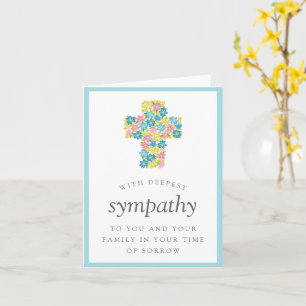 Blue Yellow Floral Cross Condolences Sympathy Card