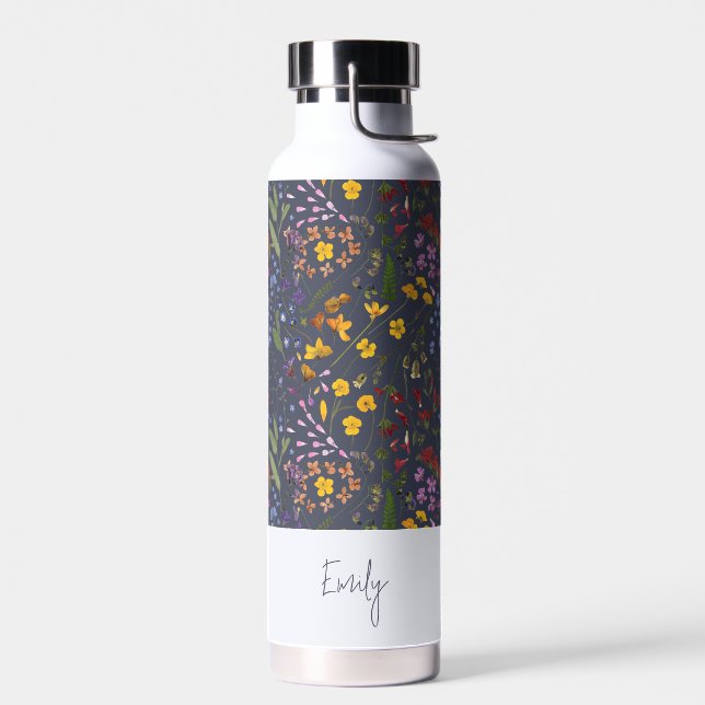Blue yellow floral cute personalised elegant wire water bottle (Left)
