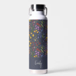 Blue yellow floral cute personalised elegant wire water bottle<br><div class="desc">Modern blue yellow floral cute personalised elegant name and chargers gift. Ideal Christmas,  birthday,  graduation,  anniversary,  mothers day,  fathers day,  thinking of you gift.</div>