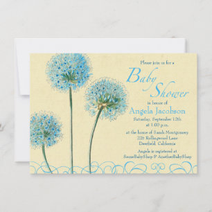 Blue Yellow Floral Flower Baby Shower Invitation
