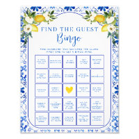 Blue Yellow Floral Lemon Bridal Shower Bingo Sheet