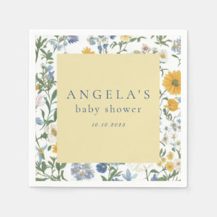 Blue & Yellow Floral Rustic Baby Shower Napkin