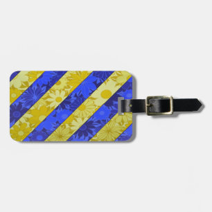 Blue & Yellow Floral Stripes Pattern Luggage Tag