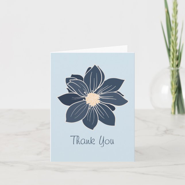 Blue Yellow Flower Floral Thank you Cards (Front)