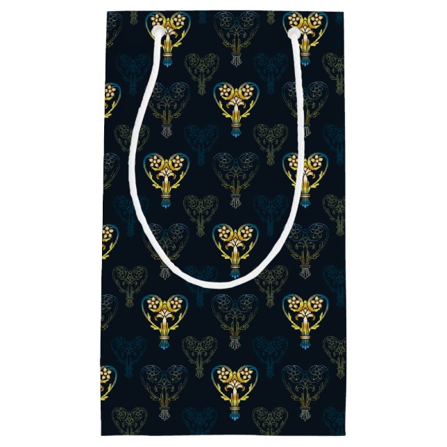 Blue & Yellow Flower Hearts Patterned Gift Bag (Front)