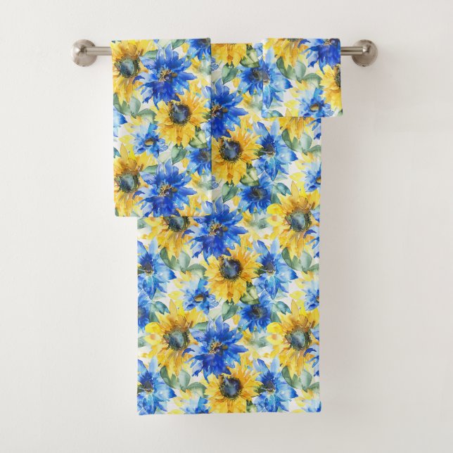 Blue Yellow Flowers   Bath Towel Set (Insitu)