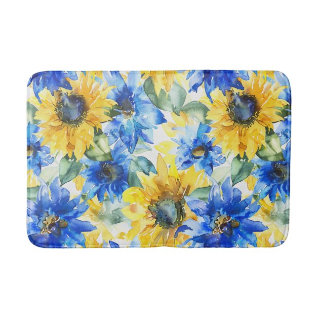 Blue Yellow Flowers Bridal Shower Bath Mat (Front)