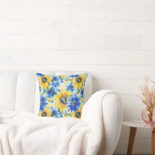 Blue Yellow Flowers Bridal Shower Cushion