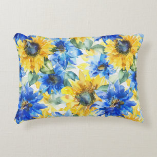 Blue Yellow Flowers Bridal Shower Decorative Cushion
