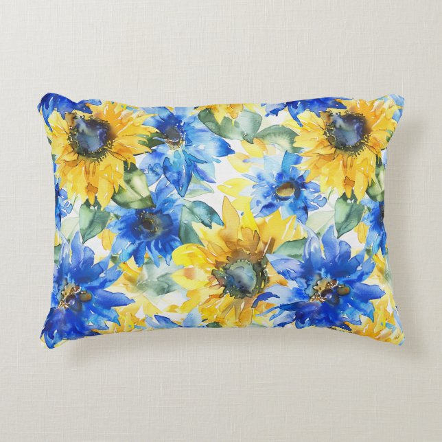 Blue Yellow Flowers Bridal Shower Decorative Cushion (Front)