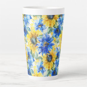 Blue Yellow Flowers Bridal Shower Latte Mug