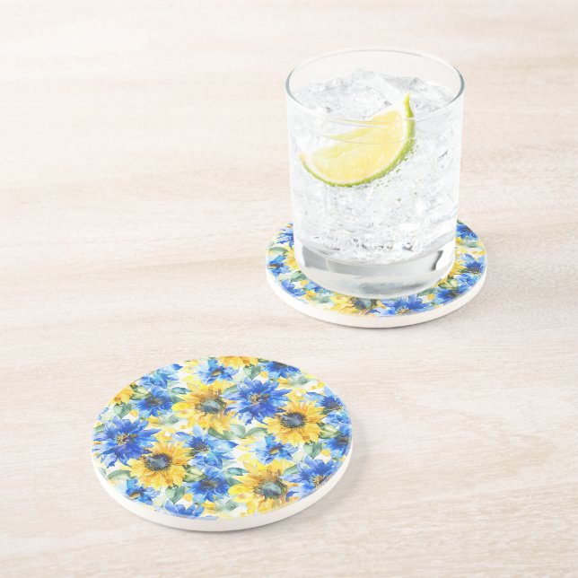 Blue Yellow Flowers   Coaster (Side)