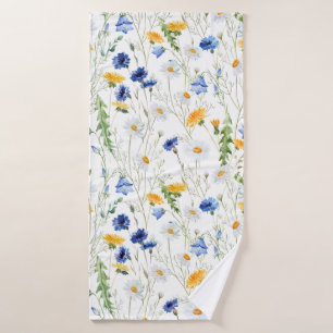 Blue & yellow flowers pattern bath towel
