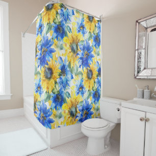 Blue Yellow Flowers   Shower Curtain