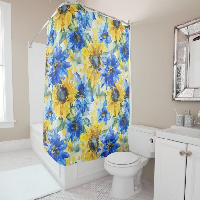 Blue Yellow Flowers   Shower Curtain (In Situ)