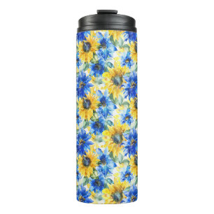 Blue Yellow Flowers Thermal Tumbler