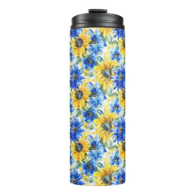 Blue Yellow Flowers   Thermal Tumbler (Front)