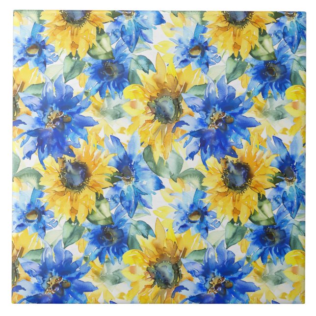 Blue Yellow Flowers   Tile (Front)
