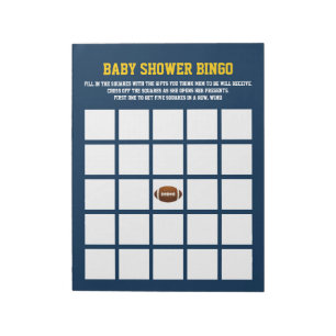 Blue Yellow FOOTBALL baby shower BINGO GAME Notepad