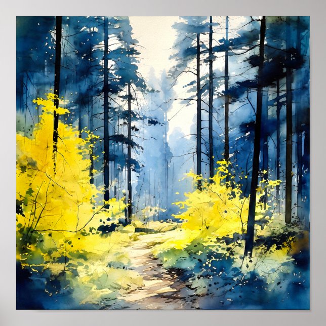 Blue Yellow Forest Painting Poster (Front)