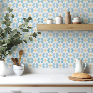 Blue yellow geometric Morrocan watercolor  Tile