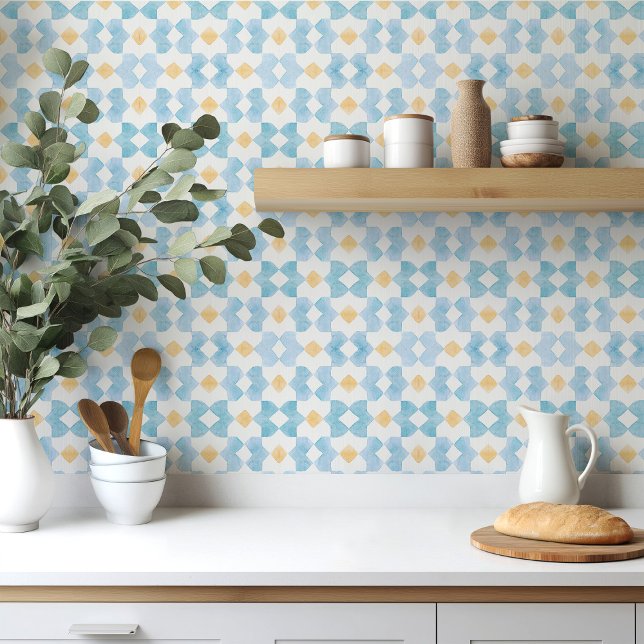 Blue yellow geometric Morrocan watercolor  Tile (Creator Uploaded)
