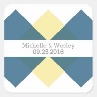 Blue Yellow Geometric Triad Wedding Stickers