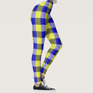 Blue Yellow Gingham Check Design Leggings