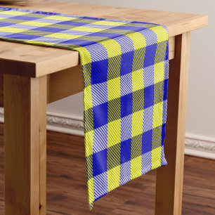 Blue Yellow Gingham Check Design Short Table Runner