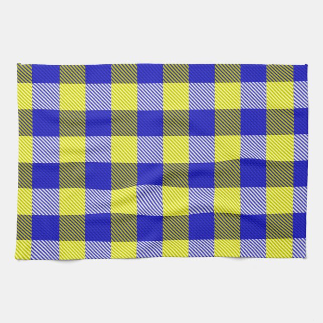 Blue Yellow Gingham Check Design  Tea Towel (Horizontal)