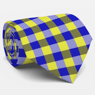 Blue Yellow Gingham Check Design Tie