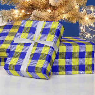 Blue Yellow Gingham Check Design  Wrapping Paper