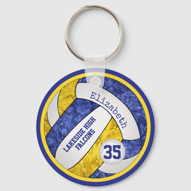 blue yellow girls team name volleyball key ring (Front)