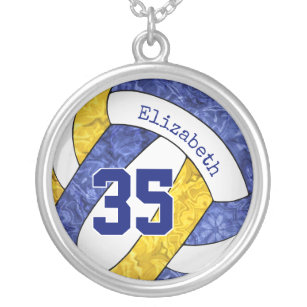 blue yellow girls volleyball team colours sporty silver plated necklace