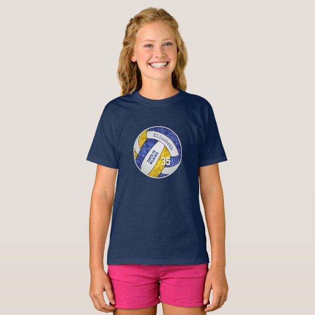 blue yellow girl's volleyball team spirit T-Shirt (Front Full)