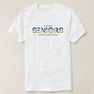 Blue & Yellow Gold 2-Colour Seniors Sliced Letters T-Shirt
