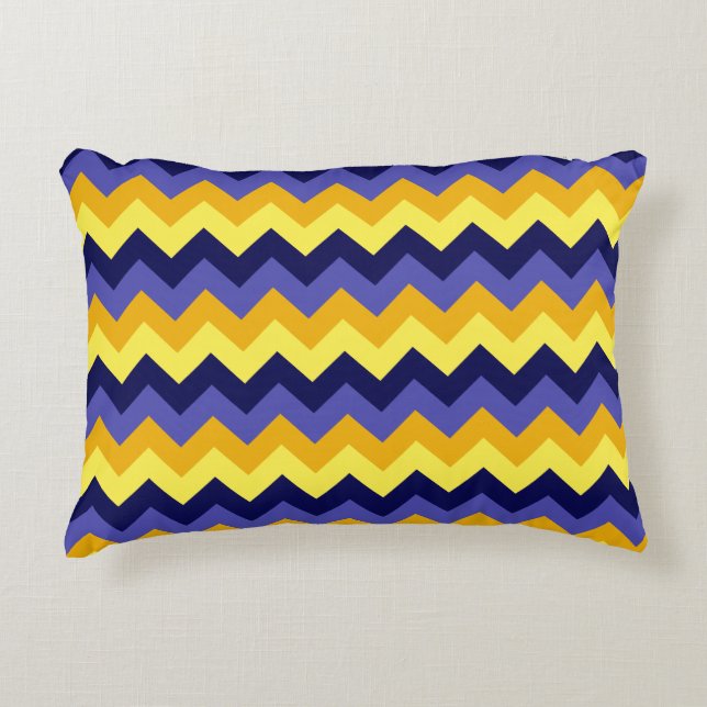 Blue Yellow Gold Chevrons Accent Pillow (Front)