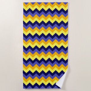 Blue Yellow Gold Chevrons Beach Towel