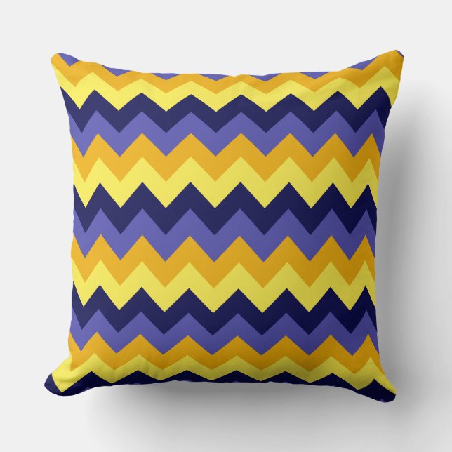 Blue Yellow Gold Chevrons Big Throw Pillow (Front)