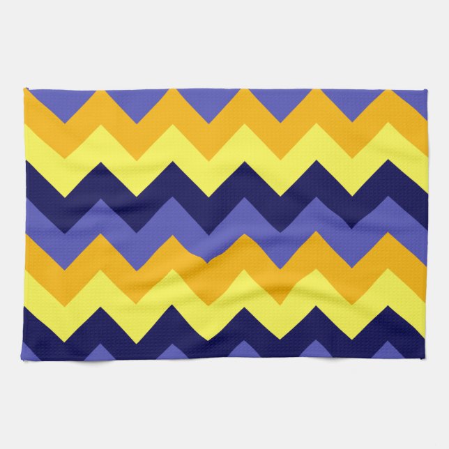 Blue Yellow Gold Chevrons Kitchen Towel (Horizontal)