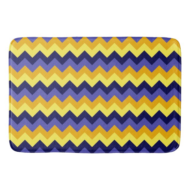 Blue Yellow Gold Chevrons Large Bath Mat (Front)